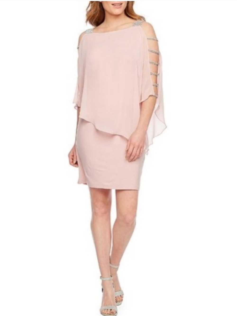 NWOT MSK Elegant Blush Pink Cold-Shoulder Chiffon Cocktail Dress
